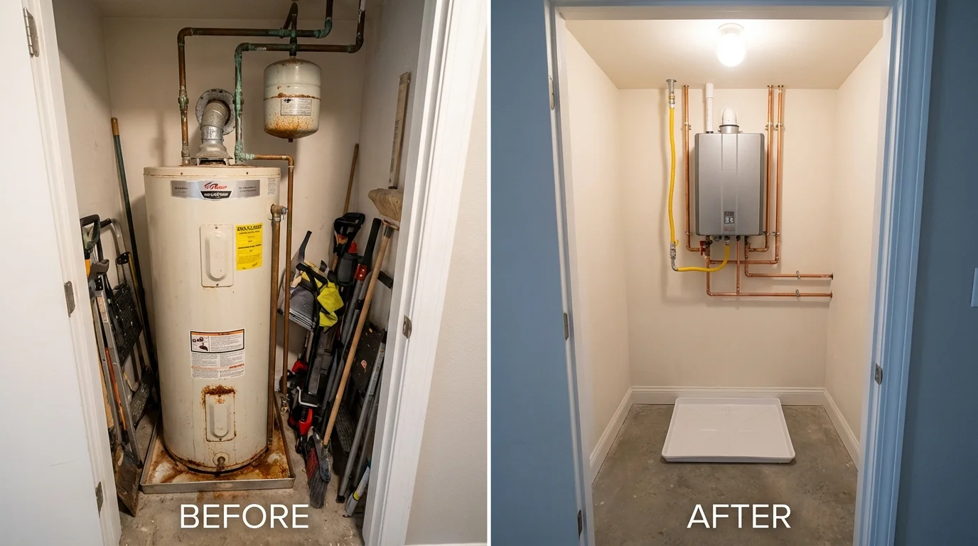 Tank water heater versus wall-mounted tankless unit comparison for Gretna, NE homeowners