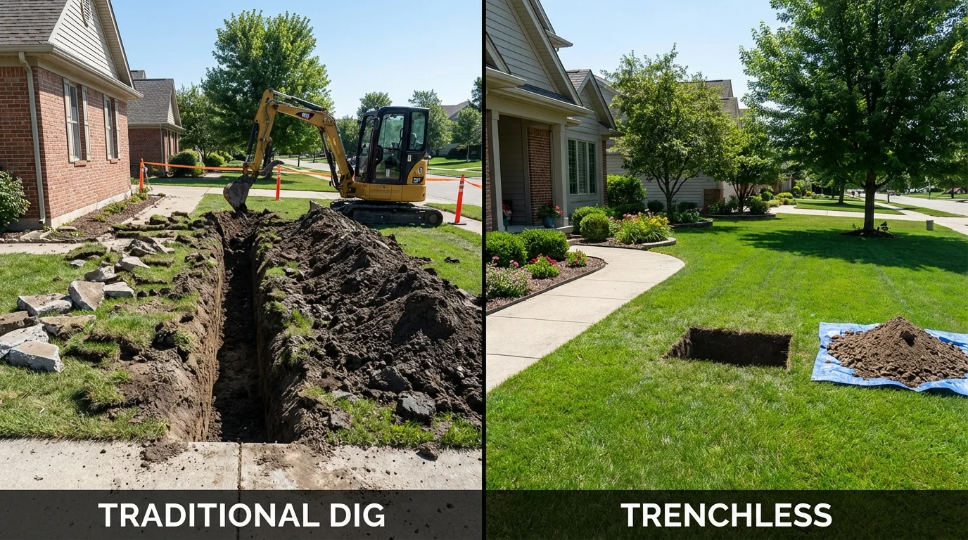 Trenchless sewer repair with minimal yard damage versus traditional excavation in Gretna, NE